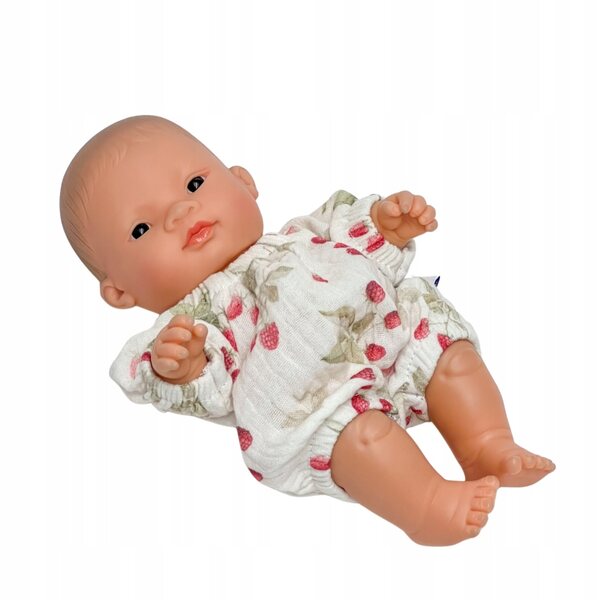 Overall für 21 cm Miniland-Puppe, aus weichem Musselin mit Himbeermuster