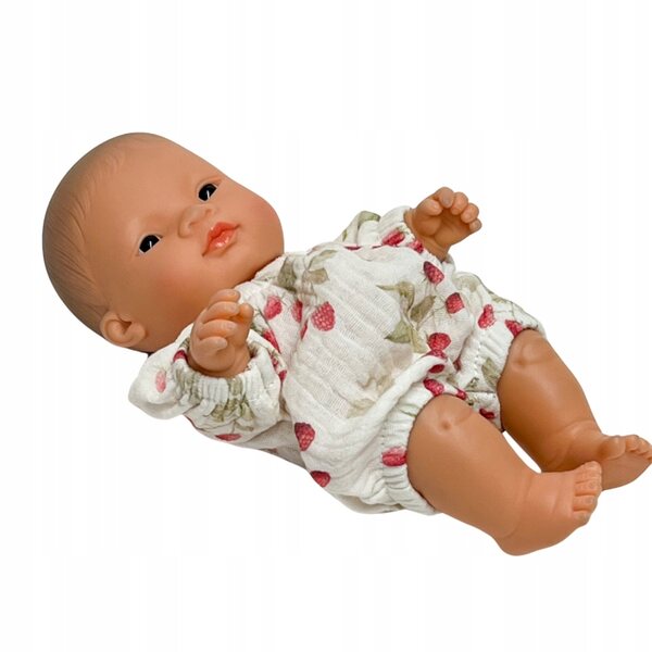 Overall für 21 cm Miniland-Puppe, aus weichem Musselin mit Himbeermuster
