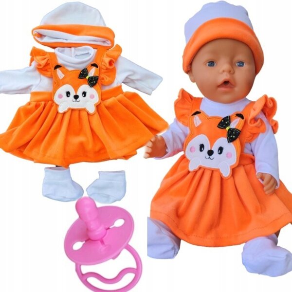 Komplettes orangefarbenes Kleidungsset für 40–45 cm große Puppen mit Strampler und Pullover