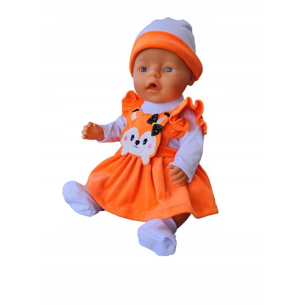 Komplettes orangefarbenes Kleidungsset für 40–45 cm große Puppen mit Strampler und Pullover