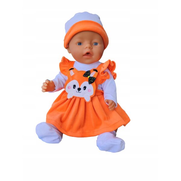 Komplettes orangefarbenes Kleidungsset für 40–45 cm große Puppen mit Strampler und Pullover