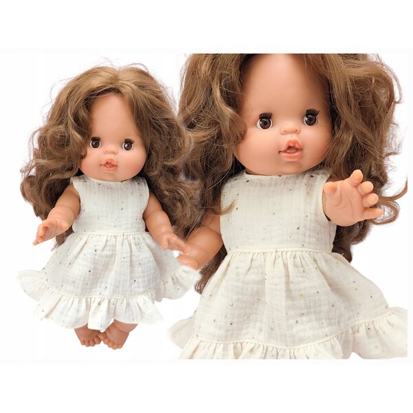 Ecrufarbenes Musselinkleid für eine 34–38 cm große Puppe – Miniland Minikane Clothing