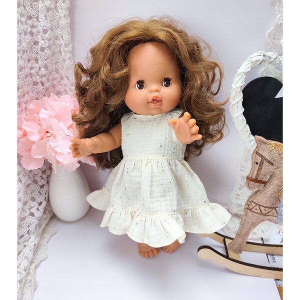 Ecrufarbenes Musselinkleid für eine 34–38 cm große Puppe – Miniland Minikane Clothing