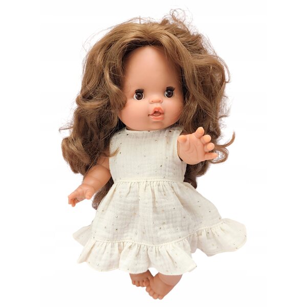 Ecrufarbenes Musselinkleid für eine 34–38 cm große Puppe – Miniland Minikane Clothing