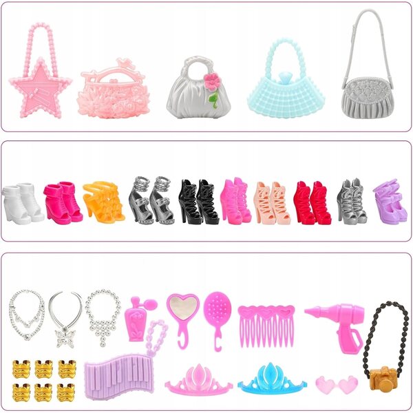 44-teiliges Set aus Kleidung und Accessoires für Puppen – komplett und farbenfroh für Mädchen