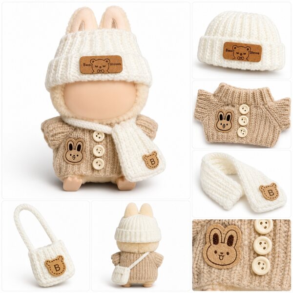 La-bu-bu-Set für 17-cm-Puppen, beige, handgefertigte Accessoires