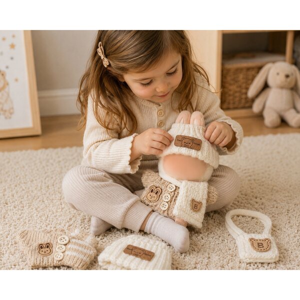 La-bu-bu-Set für 17-cm-Puppen, beige, handgefertigte Accessoires
