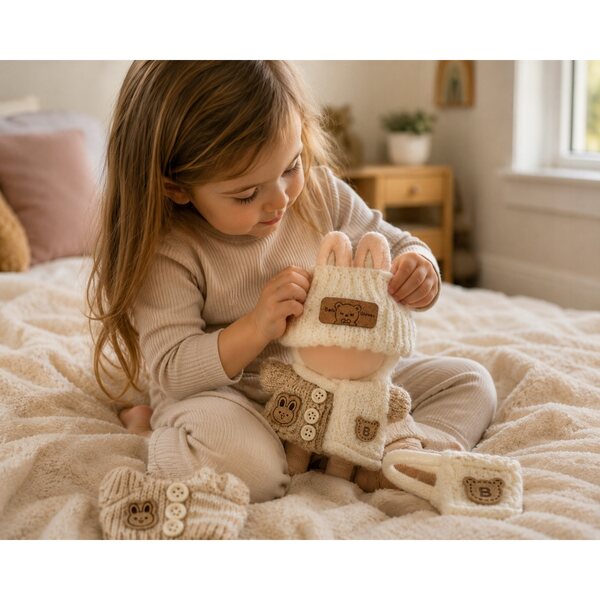 La-bu-bu-Set für 17-cm-Puppen, beige, handgefertigte Accessoires
