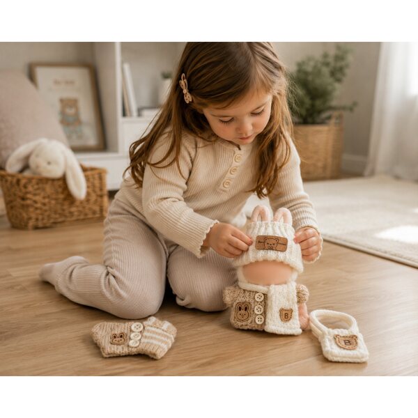 La-bu-bu-Set für 17-cm-Puppen, beige, handgefertigte Accessoires