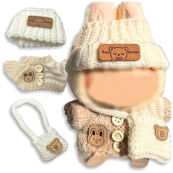La-bu-bu-Set für 17-cm-Puppen, beige, handgefertigte Accessoires