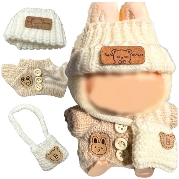 La-bu-bu-Set für 17-cm-Puppen, beige, handgefertigte Accessoires