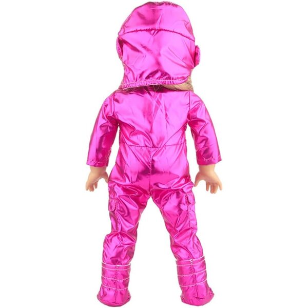 18-Zoll-Puppenkleidung - Rosa-roter 3-teiliger reflektierender Raumanzug