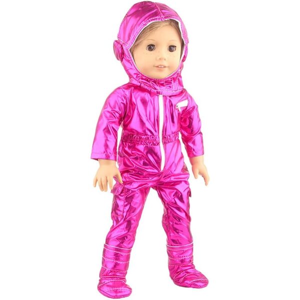 18-Zoll-Puppenkleidung - Rosa-roter 3-teiliger reflektierender Raumanzug