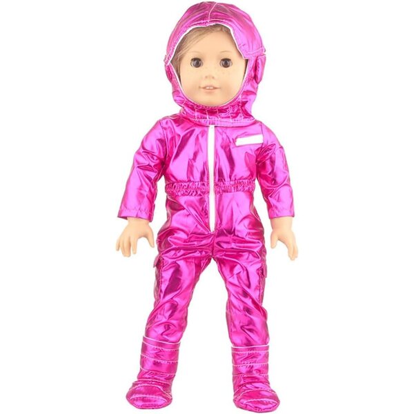 18-Zoll-Puppenkleidung - Rosa-roter 3-teiliger reflektierender Raumanzug
