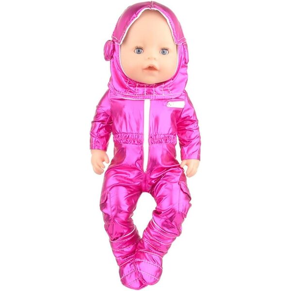 18-Zoll-Puppenkleidung - Rosa-roter 3-teiliger reflektierender Raumanzug