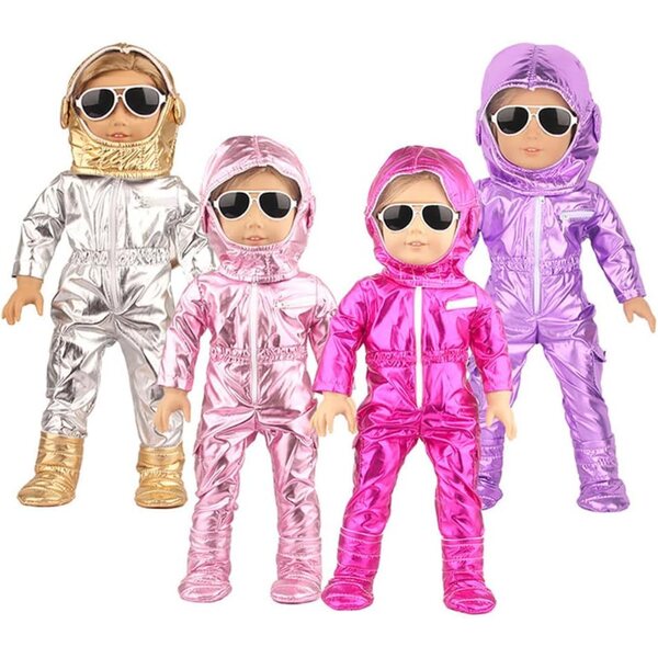 18-Zoll-Puppenkleidung - Rosa-roter 3-teiliger reflektierender Raumanzug