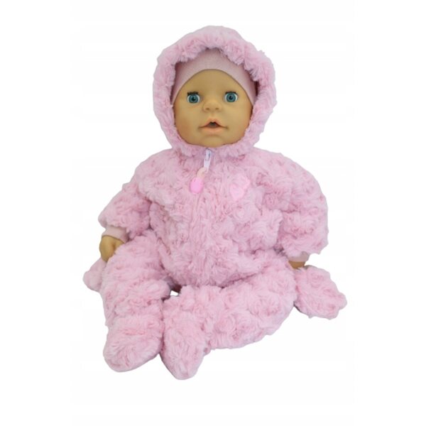 Kleidung für Puppen 45-48 cm, rosa Plüschanzug mit Kapuze und Handschuhen