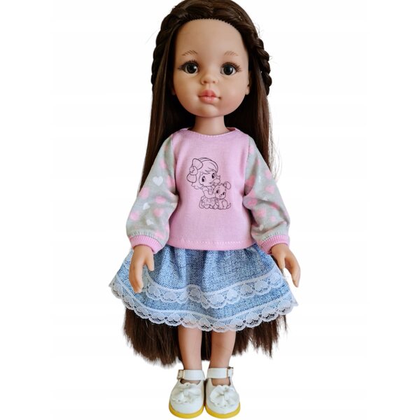 Bluzza für Paola Reina 32 cm Puppe aus hochwertigem rosa und grauem Stoff