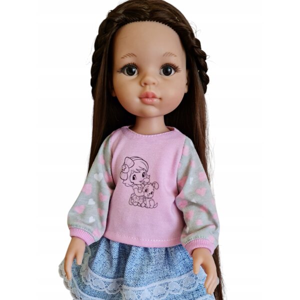 Bluzza für Paola Reina 32 cm Puppe aus hochwertigem rosa und grauem Stoff
