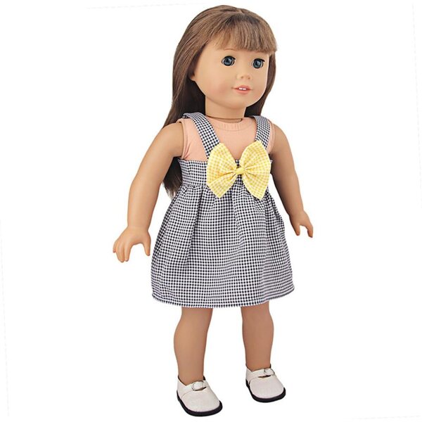 Kariertes Kleid mit Schleife für 45–46 cm große Puppen – Odulu-Freizeitkleid