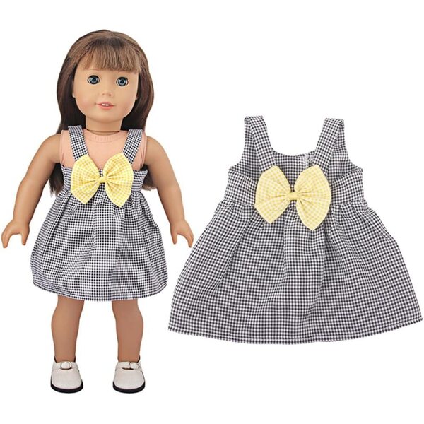 Kariertes Kleid mit Schleife für 45–46 cm große Puppen – Odulu-Freizeitkleid