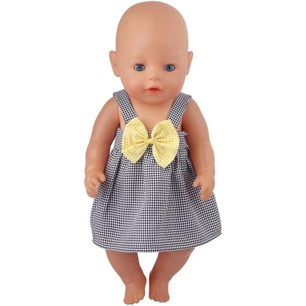 Kariertes Kleid mit Schleife für 45–46 cm große Puppen – Odulu-Freizeitkleid