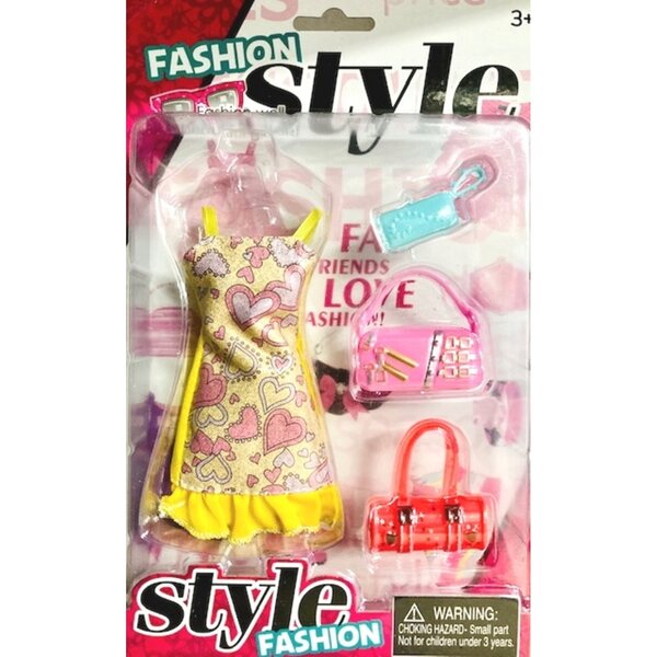 Baby-Kleidungsset für Mädchen mit Herzkleid und 3 Taschen für Puppen ab 3 Jahren
