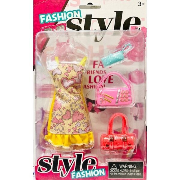 Baby-Kleidungsset für Mädchen mit Herzkleid und 3 Taschen für Puppen ab 3 Jahren