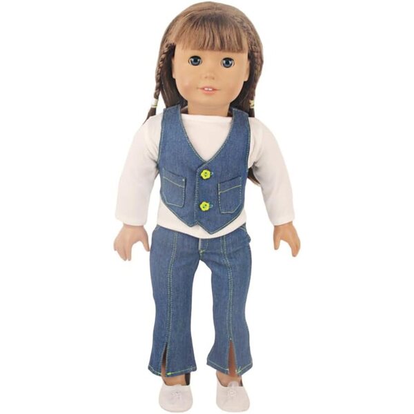 3-teiliges Kleidungsset für 18-Zoll-Puppen – Weste, Jeans, Freizeitkleidung