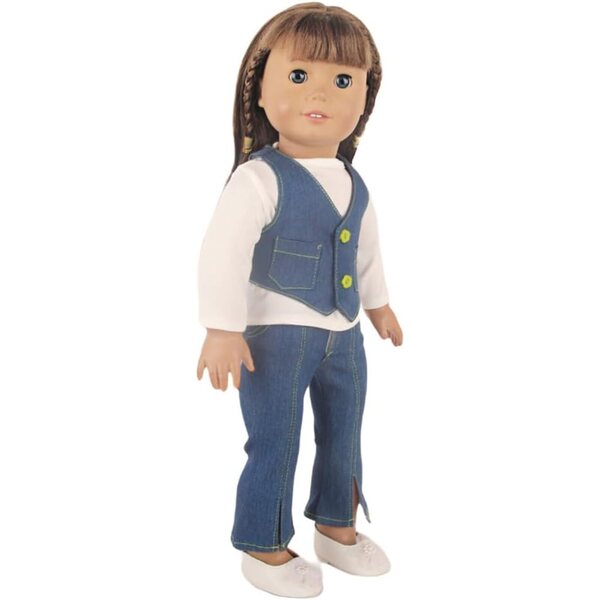 3-teiliges Kleidungsset für 18-Zoll-Puppen – Weste, Jeans, Freizeitkleidung