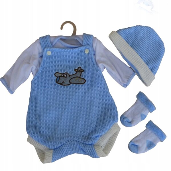 Kleidung für eine 45 cm große Jungenpuppe – blau-weißes Set mit einem Flugzeug