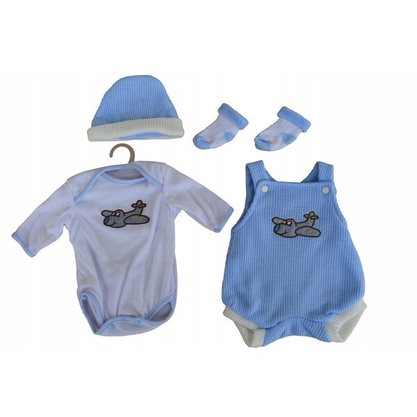 Kleidung für eine 45 cm große Jungenpuppe – blau-weißes Set mit einem Flugzeug