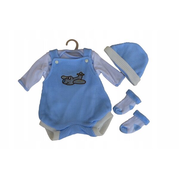 Kleidung für eine 45 cm große Jungenpuppe – blau-weißes Set mit einem Flugzeug