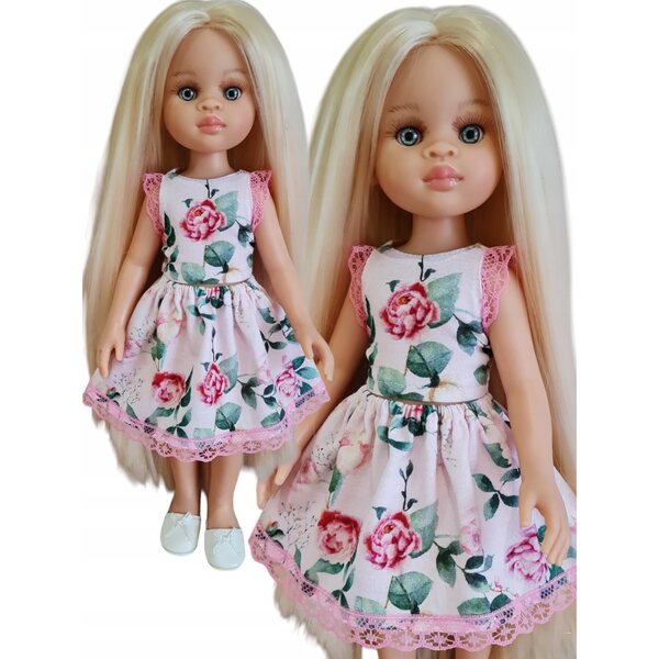 Completo blusa e gonna in rosa con rose per bambola Paola Reina