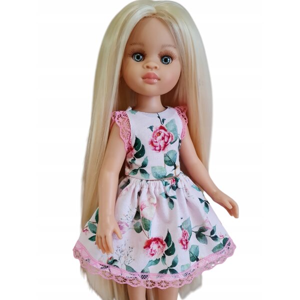 Completo blusa e gonna in rosa con rose per bambola Paola Reina
