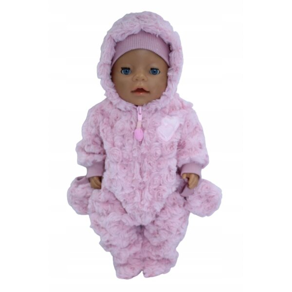 Kombinezon con pelliccia rosa per bambole 41-44 cm con guanti inclusi