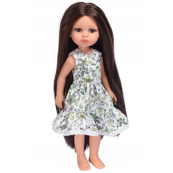 Kleid für Paola Reina 32 cm Puppe mit Volants und grünen Baumwollblumen