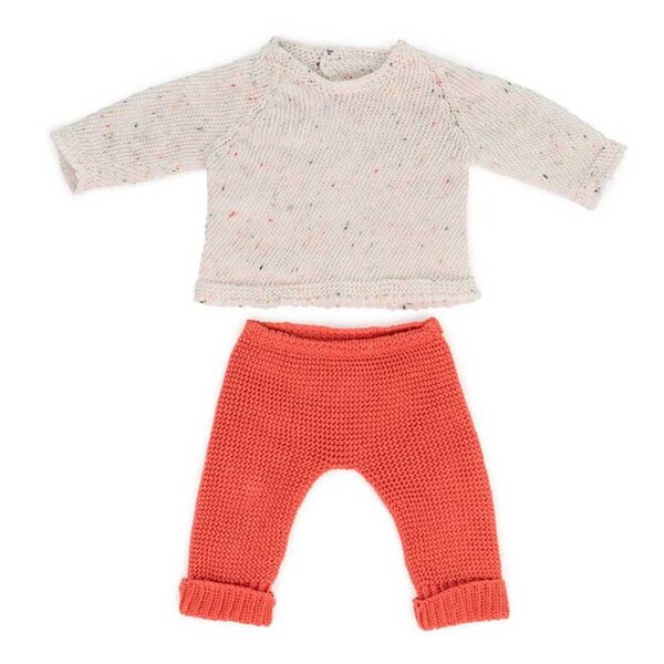Bekleidungsset für 38 cm große Miniland-Puppe: orangefarbener Pullover und Hose