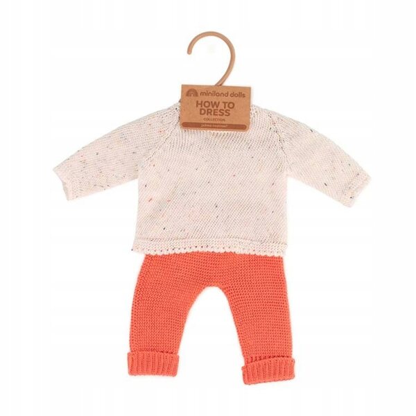Bekleidungsset für 38 cm große Miniland-Puppe: orangefarbener Pullover und Hose