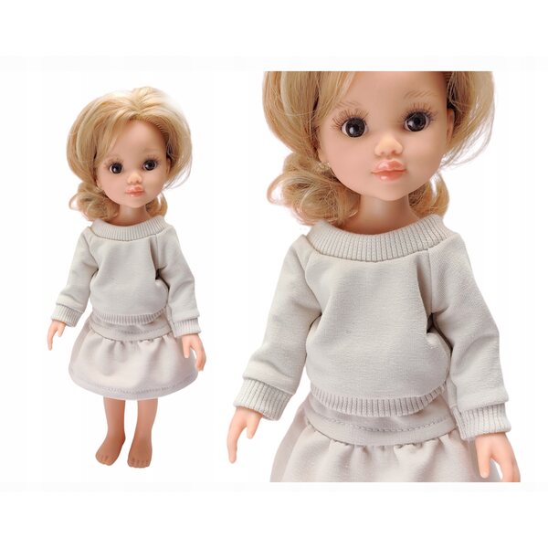 Kleidung für Paola Reina 32 cm Puppe – beiges Outfit mit Sweatshirt und Rock