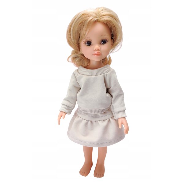 Kleidung für Paola Reina 32 cm Puppe – beiges Outfit mit Sweatshirt und Rock