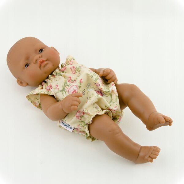 Cremefarbener Overall für Miniland 32 cm Puppe mit rosa Rosen, aus Baumwolle