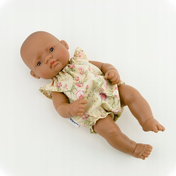 Cremefarbener Overall für Miniland 32 cm Puppe mit rosa Rosen, aus Baumwolle