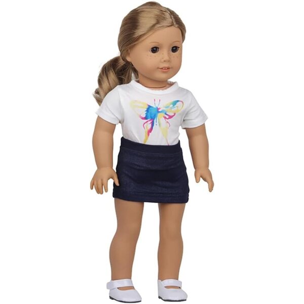 Amerikanische Puppenkleidung 18 Zoll Schmetterling T-Shirt und Rock Set 2-teilig