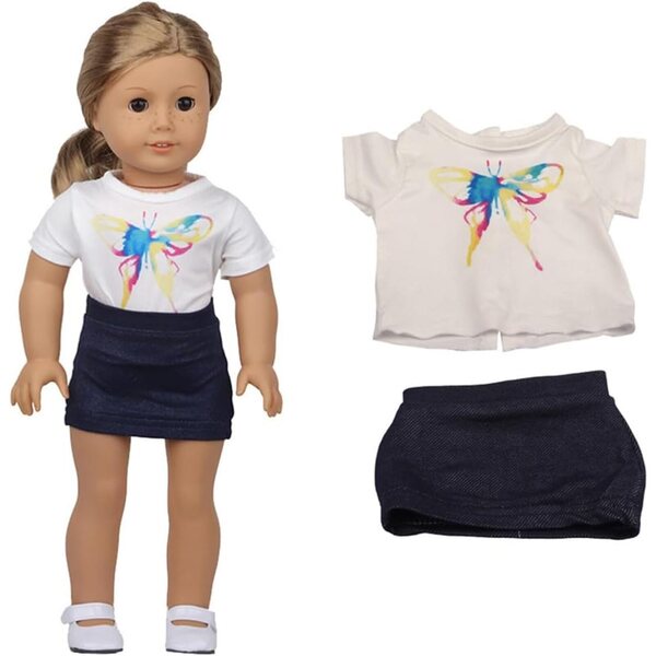 Amerikanische Puppenkleidung 18 Zoll Schmetterling T-Shirt und Rock Set 2-teilig