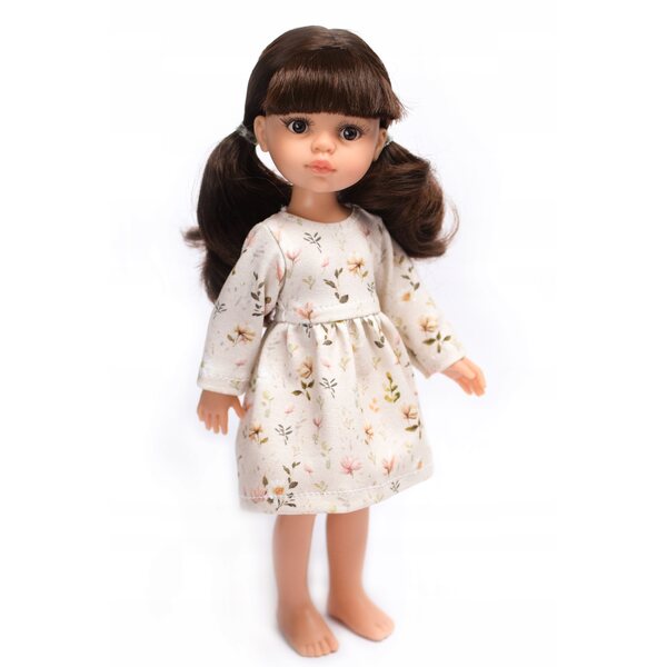 Beiges Kleid für Paola Reina 32 cm Puppe mit langen Baumwollärmeln