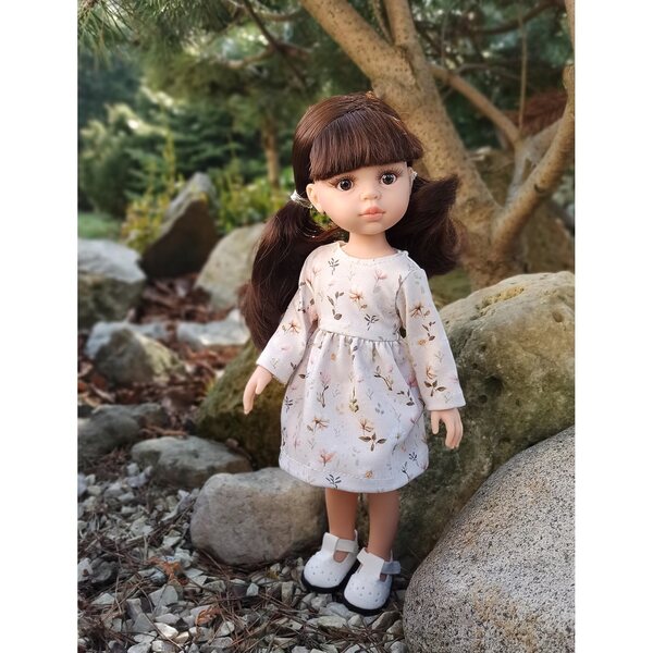 Beiges Kleid für Paola Reina 32 cm Puppe mit langen Baumwollärmeln