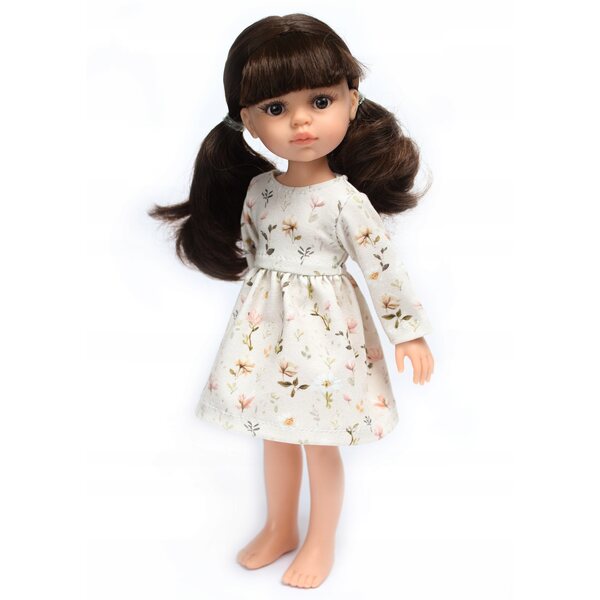 Beiges Kleid für Paola Reina 32 cm Puppe mit langen Baumwollärmeln