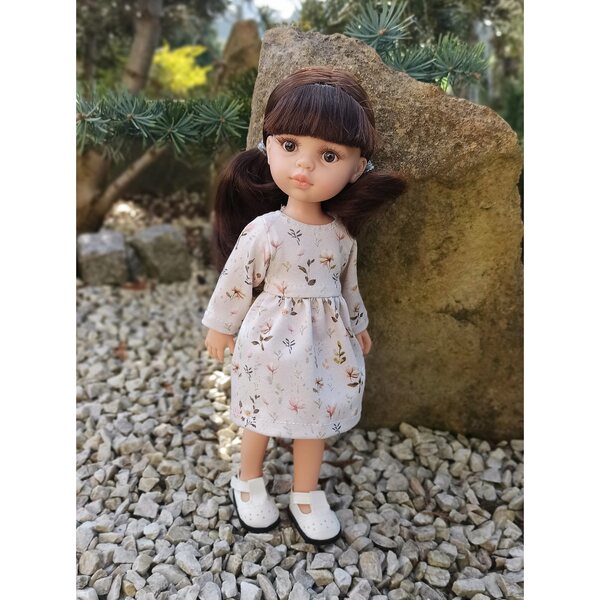 Beiges Kleid für Paola Reina 32 cm Puppe mit langen Baumwollärmeln