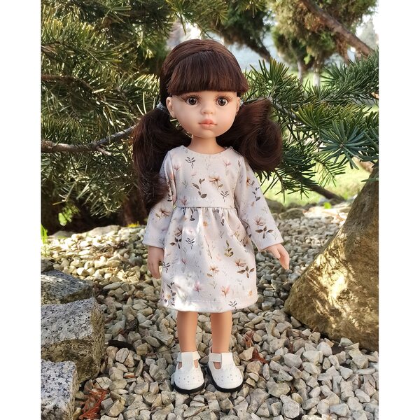 Beiges Kleid für Paola Reina 32 cm Puppe mit langen Baumwollärmeln